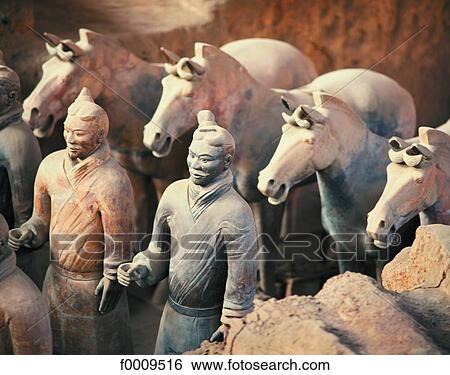 Stock Photograph - China, Xi'an, vaults of First Emperor Qinshihuang's terracotta army. Fotosearch