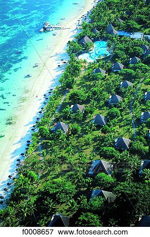 Stock Photo - Mauritius, Trou-aux-biches, aerial view. Fotosearch