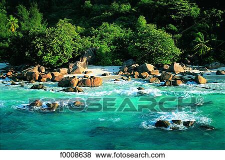 Stock Photo - Seychelles, pink granite rocks. Fotosearch