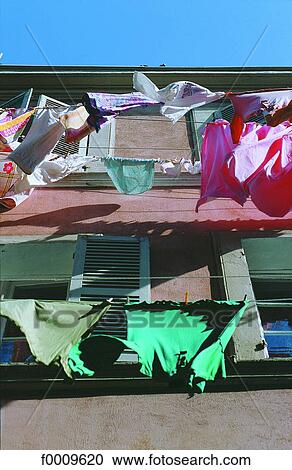 Stock Image - France, Marseilles, Panier district, drying linen. Fotosearch