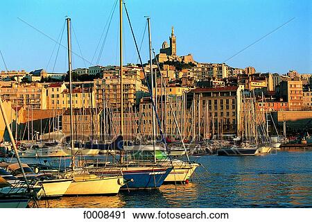 Stock Image - France, Marseilles, Vieux-Port and Fort St Jean. Fotosearch