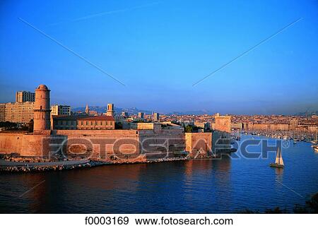 France, Marseilles, Vieux-port and Fort St Jean View Large Photo Image Stock Photo - France, Marseilles, Vieux-port and Fort St Jean. Fotosearch
