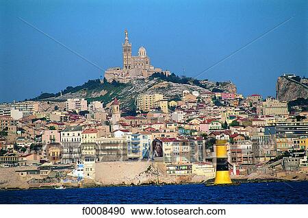 Stock Image - France, Marseilles, Vieux-Port and Notre Dame de la Garde. Fotosearch