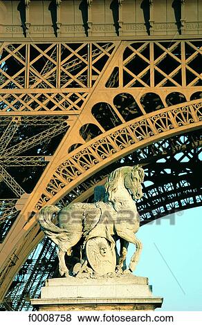 Stock Photo - France, Paris, Equestrian statue under the Eiffel Tower. Fotosearch