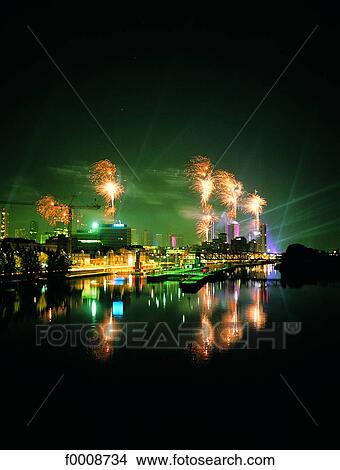 Picture - France, Paris, Fireworks on Bastille Day. Fotosearch