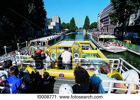 Stock Image - France, Paris, Promenade on St Martin canal. Fotosearch