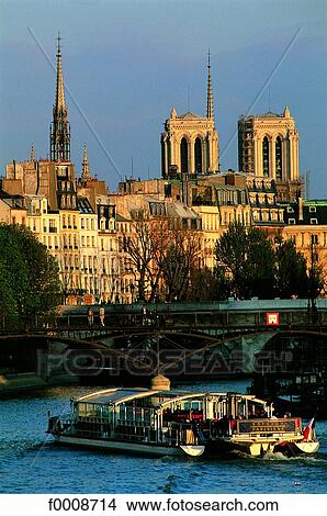 Picture - France, Paris, River-boat nearby the Arts bridge. Fotosearch