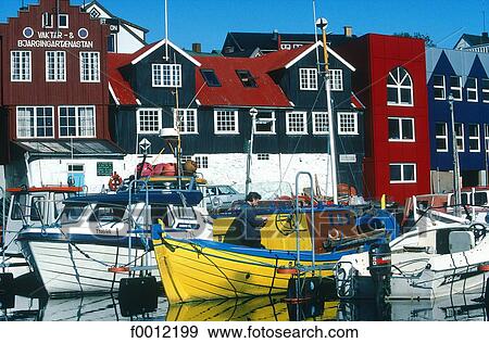 Stock Photo - Denmark, Faroe Islands, Tòrshavn harbour. Fotosearch