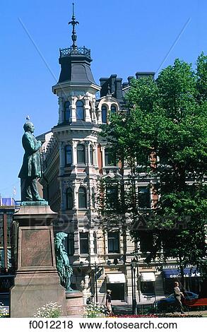 Stock Photo - Finland, Helsinki, statue of J. L. Runeberg at Esplanadi. Fotosearch