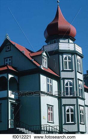 Stock Image - Iceland, Reykjavik, typical building. Fotosearch
