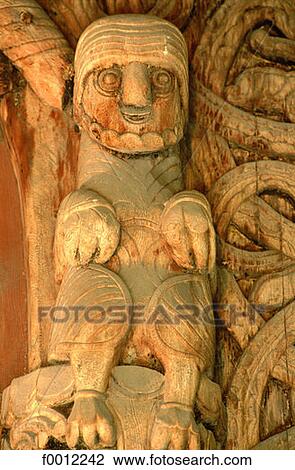 Stock Image - Norway, Telemark, Heddal stavkirke, sculpted portal. Fotosearch