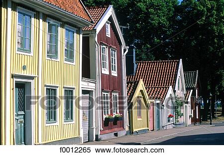 Sweden, Smäland, Kalmar, colorful street View Large Photo Image Stock Photography - Sweden, Smäland, Kalmar, colorful street. Fotosearch