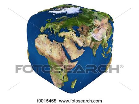 Stock Photo - Cube-shaped globe. Fotosearch