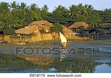 Myanmar, Irrawaddy river, fishermen's village View Large Photo Image Stock Image - Myanmar, Irrawaddy river, fishermen's village. Fotosearch