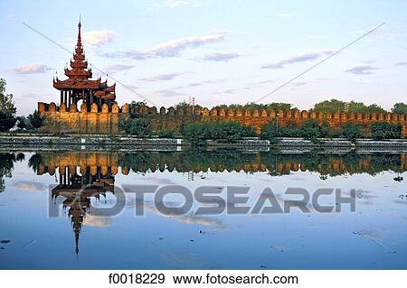 Myanmar, Mandalay, Thaungthaman lake, ramparts and Royal palace View Large Photo Image Stock Photo - Myanmar, Mandalay, Thaungthaman lake, ramparts and Royal palace. Fotosearch