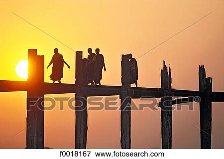 Stock Photo - Myanmar, Mandalay, Thaungthaman lake, U Bein bridge. Fotosearch