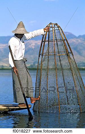 Stock Photo - Myanmar, Shan state, Inle lake, fishing. Fotosearch
