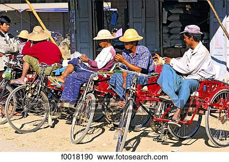 Stock Image - Myanmar, Shan state, Myauk me, bicycle taxi. Fotosearch
