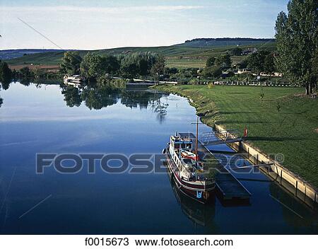 Stock Image - France, Champagne region, Dormans, river Marne. Fotosearch