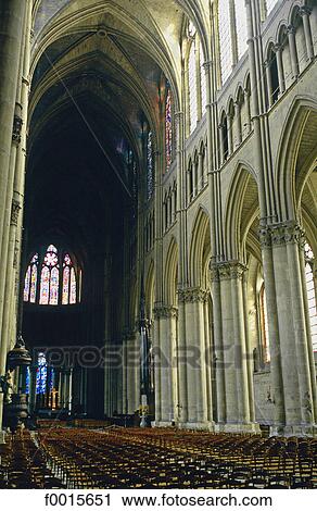 Stock Image - France, Champagne region, Reims, Gothic style cathedral nave. Fotosearch