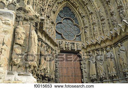 Stock Image - France, Champagne region, Reims, Gothic style cathedral porch. Fotosearch