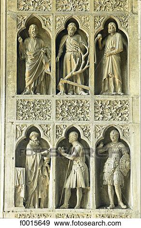 Stock Photo - France, Champagne region, Reims, sculptures of the Gothic cathedral. Fotosearch