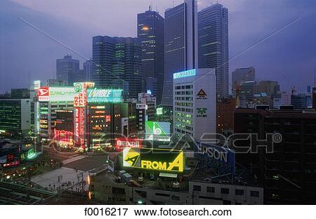 Japan, Tokyo, Shinjuku, business district at dusk View Large Photo Image Stock Photo - Japan, Tokyo, Shinjuku, business district at dusk. Fotosearch