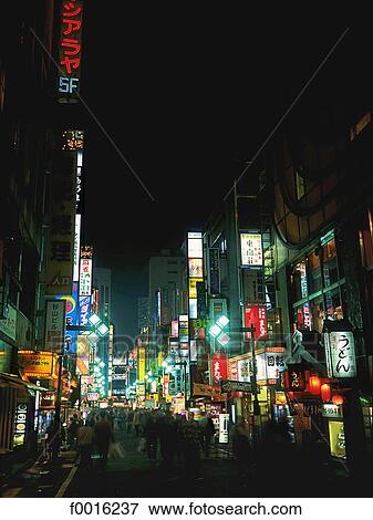 Japan, Tokyo, Shinjuku by night View Large Photo Image Stock Photo - Japan, Tokyo, Shinjuku by night. Fotosearch