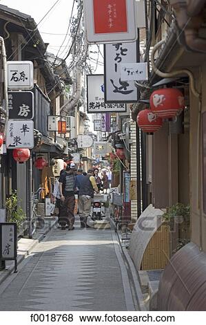 Japan, Kyoto, Pontocho, street scene View Large Photo Image Stock Photo - Japan, Kyoto, Pontocho, street scene. Fotosearch