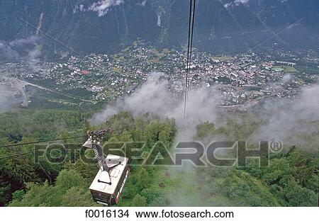 Picture - France, Alps, Chamonix valley, Mont Blanc cable car. Fotosearch