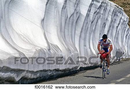 Stock Image - France, Alps, cycling in the famous Galibier road. Fotosearch