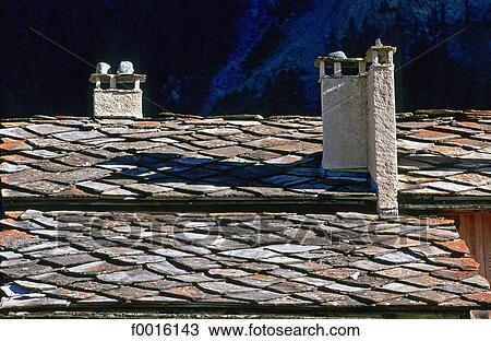 Stock Image - France, Alps, St Veran, slate roofs. Fotosearch
