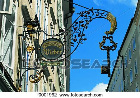 Austria, Salzburg, old city, shop sign View Large Photo Image Stock Image - Austria, Salzburg, old city, shop sign. Fotosearch