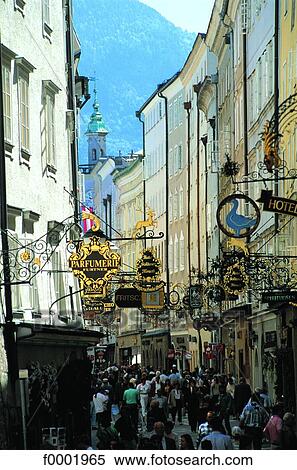 Stock Photography - Austria, Salzburg, shopping street. Fotosearch