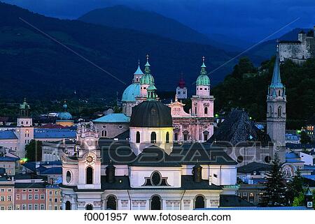 Austria, Salzburg, the old city at dusk View Large Photo Image Stock Photo - Austria, Salzburg, the old city at dusk. Fotosearch