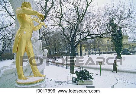 Stock Photograph - Austria, Vienna, Stadtpark in winter, Johann Strauss monument. Fotosearch