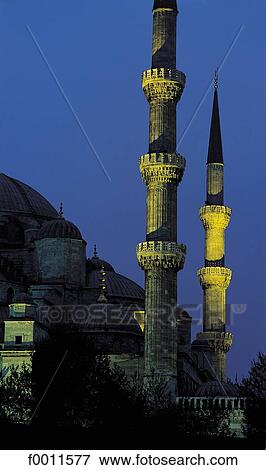 Turkey, Istanbul, Blue Mosque at night View Large Photo Image Stock Photo - Turkey, Istanbul, Blue Mosque at night. Fotosearch