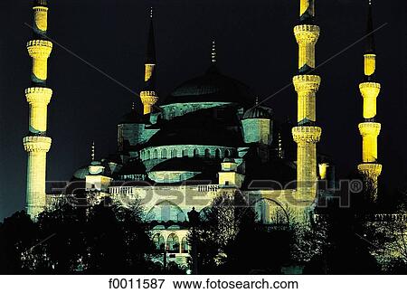 Stock Photo - Turkey, Istanbul, Blue Mosque at night. Fotosearch