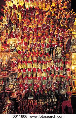 Stock Photograph - Turkey, Istanbul, Grand Bazaar, turkish slippers stand. Fotosearch