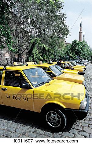 Turkey, Istanbul, Taxis near St Sophia basilica View Large Photo Image Stock Photo - Turkey, Istanbul, Taxis near St Sophia basilica. Fotosearch