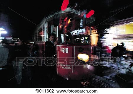 Turkey, Istanbul, The tram in Istiklal caddesi at night View Large Photo Image Stock Image - Turkey, Istanbul, The tram in Istiklal caddesi at night. Fotosearch
