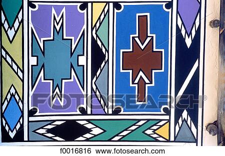 Stock Photograph - South Africa, Ndebele wall painting. Fotosearch