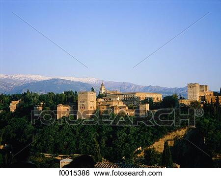 Stock Photograph - Spain, Andalusia, Granada, view of Alhambra from Albaicin. Fotosearch
