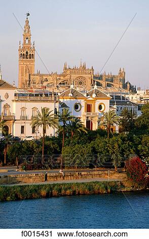 Stock Image - Spain, Andalusia, Seville, arena and the Giralda. Fotosearch