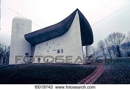 Stock Image - France, Franche Comté, Ronchamp, chapel of Notre Dame du Haut. Fotosearch
