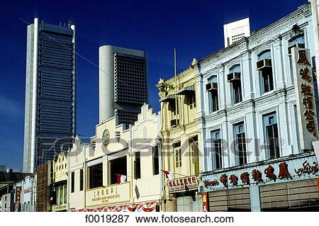 Stock Photo - Singapore city, traditionnal and modern buildings. Fotosearch