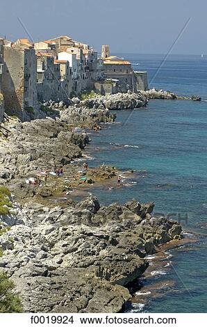 Italy, Sicily, Cefalu, the coast View Large Photo Image Picture - Italy, Sicily, Cefalu, the coast. Fotosearch