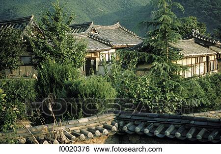Stock Photograph - South Korea, Hahoe village, patrician houses. Fotosearch