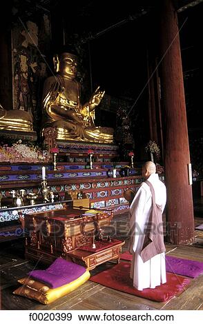 South Korea, Popchusa temple, monk at pray View Large Photo Image Stock Photo - South Korea, Popchusa temple, monk at pray. Fotosearch