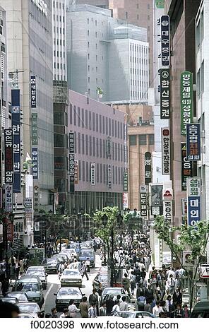 Stock Photo - South Korea, Seoul, Myongdong district. Fotosearch